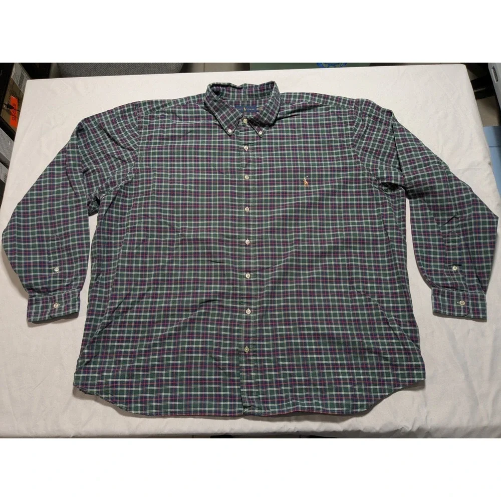 POLO Ralph Lauren Big‎ Men 3XB Blue Green Plaid Long Sleeve Button Shirt